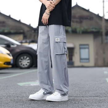 Новые брюки мужские свободные широкие повседневные корейская версия Тренд Мода с большим карманом на шнурке