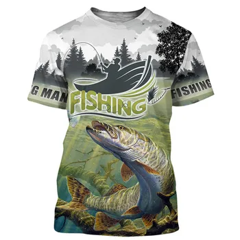 Новые повседневные мужские летние футболки с рисунком рыбалки, футболка с 3D-принтом в стиле уличный хип-хоп, модные футболки с надписью 