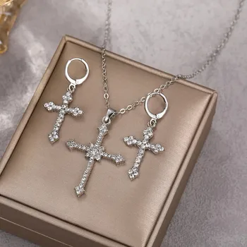 Ожерелья с подвеской в виде хрустального креста, серьги, набор для женщин, Индивидуальное модное ожерелье для вечеринки, ювелирные аксессуары, подарок e1057