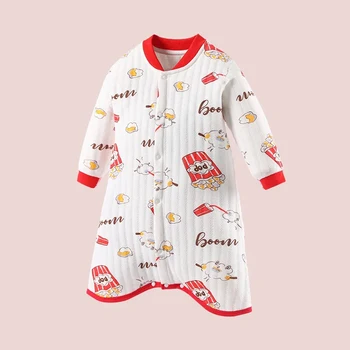 Осенне-зимняя детская утепленная ночная рубашка, спальный мешок для мальчиков и девочек, мультяшный спальный мешок с кнопками, хлопковые комбинезоны для новорожденных