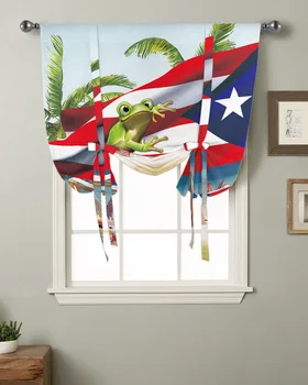 Пальма, Флаг Пуэрто-Рико, Лягушачий Пляж, Кухня, Короткая Занавеска На окне, Современный Домашний Декор, Маленькое окно, Римские Шторы на завязках.