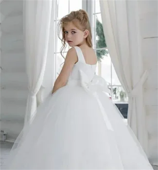 Платье для девочки в цветочек, Белый пушистый тюлевый пояс с бантом, Свадебное Элегантное платье в цветочек для первого Евхаристического Дня рождения ребенка, платье для вечеринки в подарок для девочки