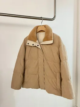 Повседневная бархатная куртка из гусиного пуха на осень-зиму