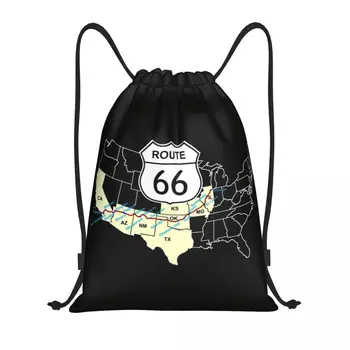 Пользовательские сумки на шнурках с картой маршрута 66 для покупок, рюкзаки для йоги, Женские Мужские сумки для шоссейных дорог США, спортивные сумки для спортзала