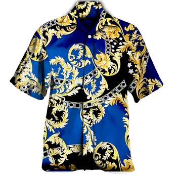 Роскошная рубашка в стиле барокко, мужская рубашка с гавайским кубинским воротником, повседневная рубашка с коротким рукавом, осенняя новинка, горячая распродажа мужской одежды, уличная вечеринка
