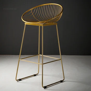 Роскошные барные стулья Nordic Gold Кухонная Мебель домашняя Спинка Табурет с высокими ножками Барный стул из Кованого железа современный барный стул для отдыха Z