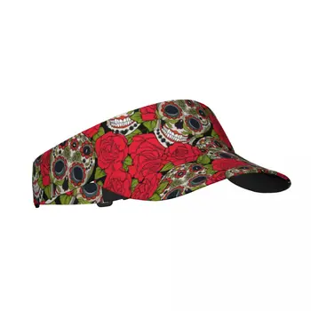 Сахарный Череп и красные розы Летняя Воздушная Солнцезащитная шляпа с козырьком для защиты от ультрафиолета Сверху Пустая Спортивная Солнцезащитная кепка для гольфа для бега