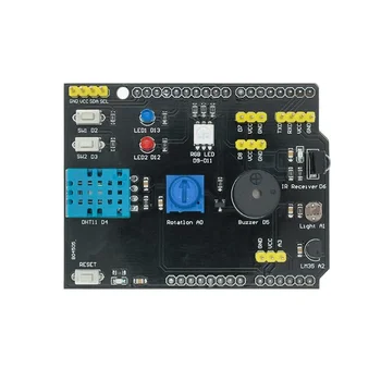 Сенсорная плата 9 в 1 Многофункциональная плата расширения DHT11 LM35 Температура Влажность для Arduino UNO RGB LED ИК-приемник Звуковой сигнал