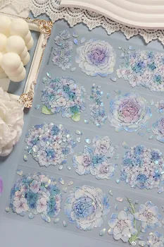 Синий цветок гортензии, блестящая лента для домашних животных, декоративные наклейки, коллаж, открытка для скрапбукинга