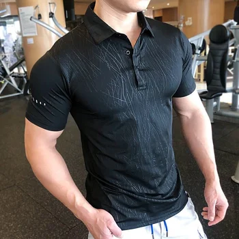 Спортивная рубашка-поло с короткими рукавами, мужская одежда для тренировок по бегу, облегающая футболка из ледяного шелка, мужская быстросохнущая одежда для фитнеса