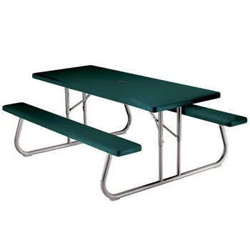 Срок службы 6-футового пластикового стола для пикника Hunter Green 72,00x29,00x29,00 Дюймов, Стол для кемпинга, Уличная мебель