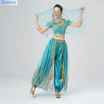 Танец живота Новый Костюм Для Выступления Женская Принцесса Жасмин Элитные Костюмы Экзотические Костюмы Индийский Танец