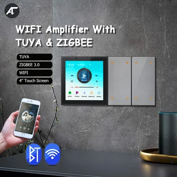 Умный настенный усилитель ZigBee Switch TUYA Bluetooth WiFi с сенсорным экраном Android 2 * 20 Вт, аудиосистема для домашнего кинотеатра с 4 кнопками воспроизведения сцен