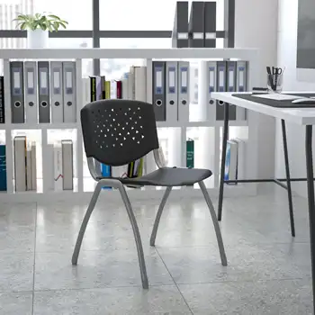 Флэш-мебель серии HERCULES весом 880 фунтов Вместительный черный пластиковый стул с каркасом из титана серого цвета с порошковым покрытием