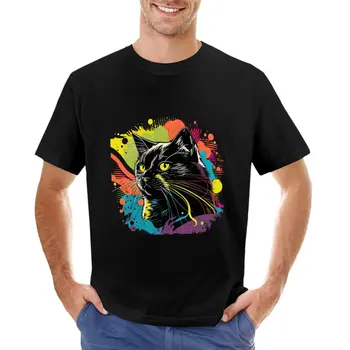 Черный кот Папа: Винтажная футболка в стиле восьмидесятых, ретро-поп-арт, футболки для тяжеловесов, футболки для мужчин из хлопка